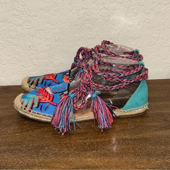 Sam Edelman Circus Tropical Floral Print Rope  Lace Up Espadrille Sandal Shoes - Picture 4 of 8
